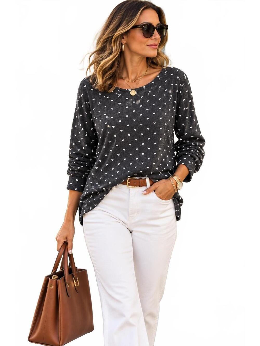 Talbots Navy Nautical Boatneck Blue Lightweight Sweater White Heart Pattern - XL